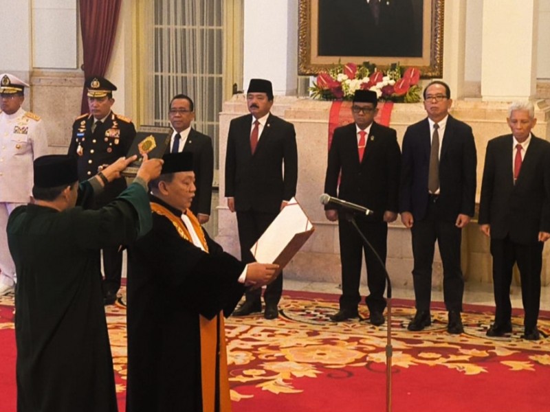 Seremoni pelantikan Agung Suharto sebagai Wakil Ketua Mahkamah Agung (MA) bidang Non-Yudisial di Istana Negara, Rabu (15/5/2024)./Bisnis-Akbar Evandio