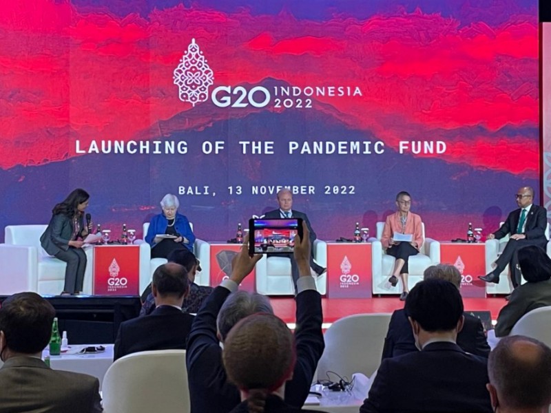 Peluncuran Pandemic Fund saat Presidensi G20 Indonesia di Bali, Minggu (13/11/2022). / Bisnis-Wibi Pangestu Pratama