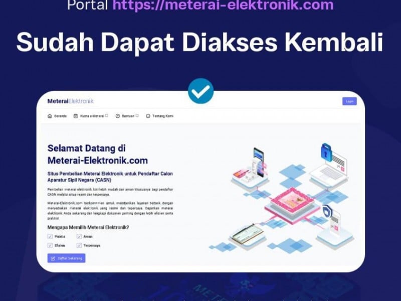 Pengumuman peruri website telah pulih