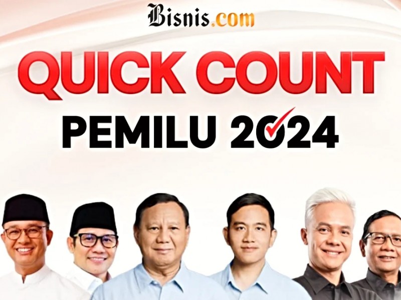 lustrasi - poster quick count Pilpres 2024 yang digelar Bisnis.com