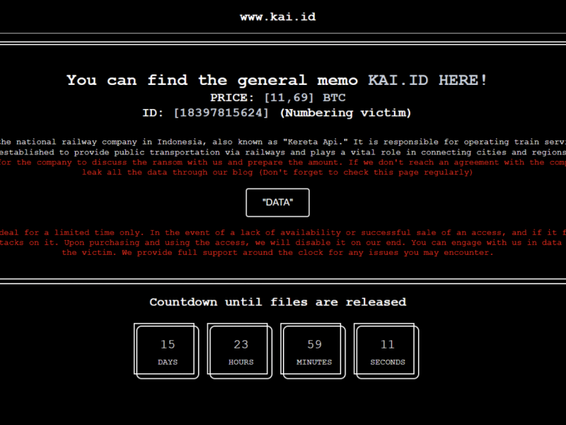 Tangkapan layar dugaan serangan ransomware KAI
