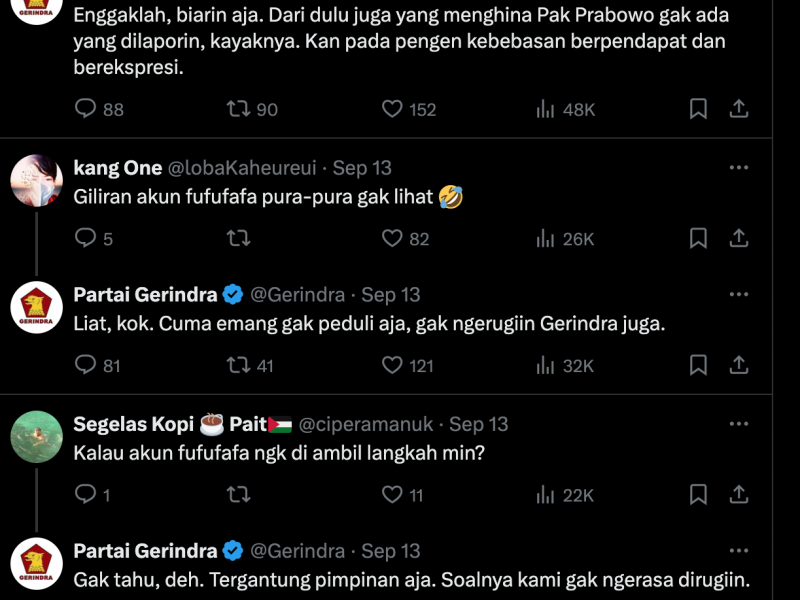 Ragam Komentar Gerindra soal Fufufafa, Tahu tapi Tak Peduli