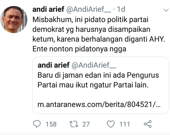 Diduga Tertangkap Kasus Narkoba, Andi Arief Sempat Ngetwit Komentari Misbakhun  