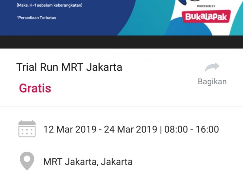 Pendaftaran Uji Coba MRT Dibuka Hari Ini Pukul 10.00 WIB Lewat Bukalapak