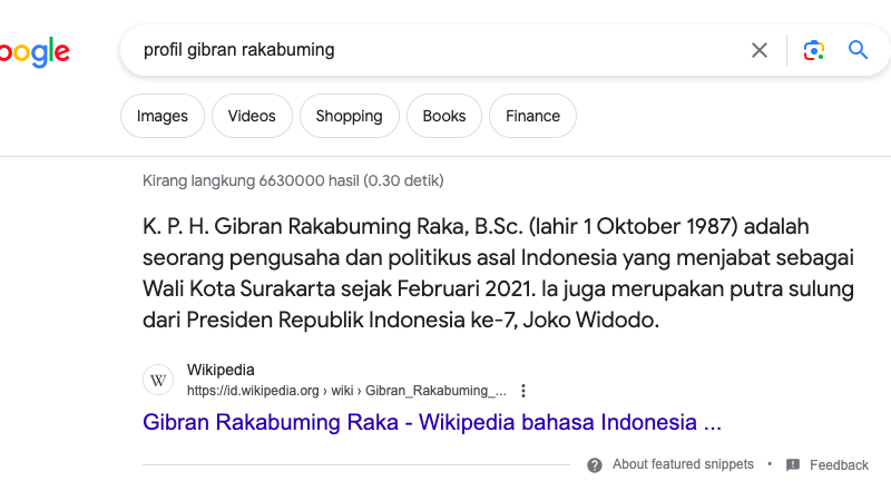 Gercep, Nama K.P.H. Gibran Rakabuming Raka, B.Sc. sudah Muncul di Wikipedia