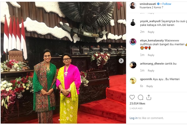 Menteri Sri Mulyani dan Retno Marsudi Pakai Kebaya, Warganet Lontarkan Pujian