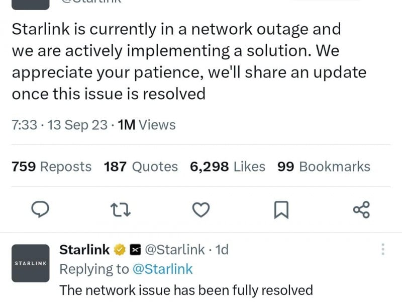 Tangkapan layar akun X Starlink