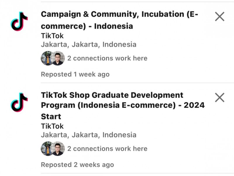 Tangkapan layar lowongan kerja di e-commerce TikTok/bisnis.com-Crysania