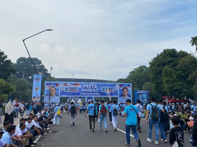 Situasi di kompleks Gelora Bung Karno (GBK) jelang kampanye akbar Prabowo Gibran, Sabtu (10/2/2024). JIBI/Afifah Rahmah Nurdifa 