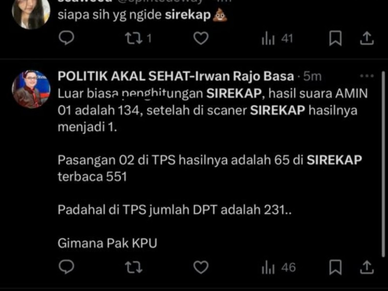 Keluhan warganet soal aplikasi Sirekap