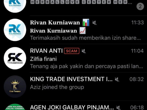 Contoh group-group telegram yang mencatut nama Rivan Kurniawan