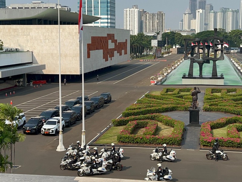 Suasana pengamanan di Gedung DPR/MPR, Senayan, Jakarta Selatan pada Jumat (18/10/2024) jelang Pelantikan Presiden dan Wapres Prabowo-Gibran. JIBI/Annisa Nurul Amara 