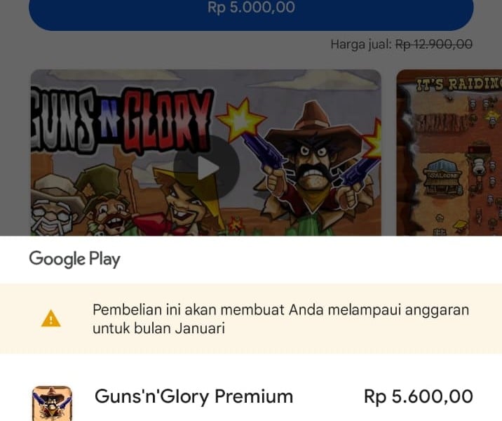 Pembelian di aplikasi Google Play Store setelah dikenakan pajak 12%