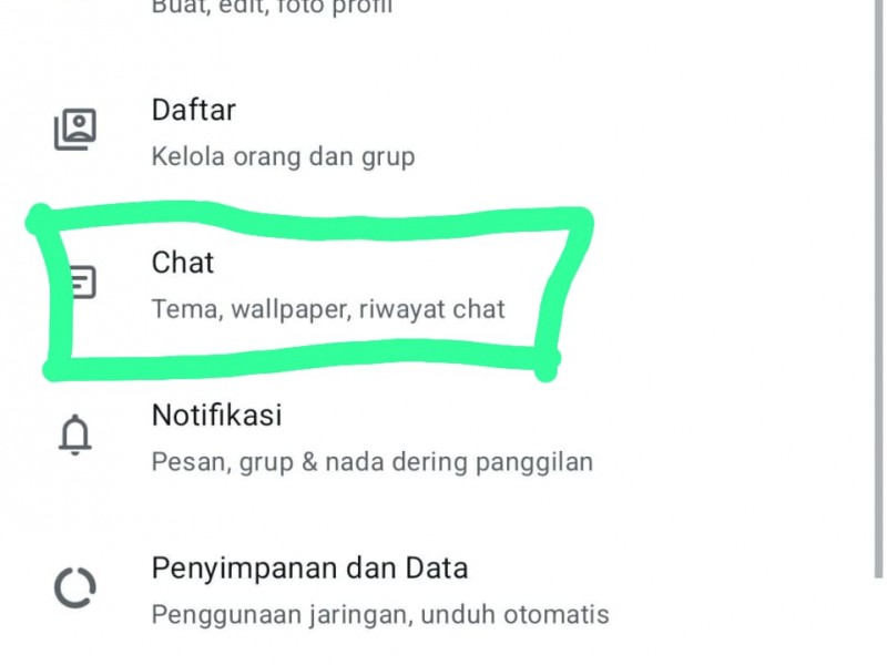 Kolom chat di pengaturan