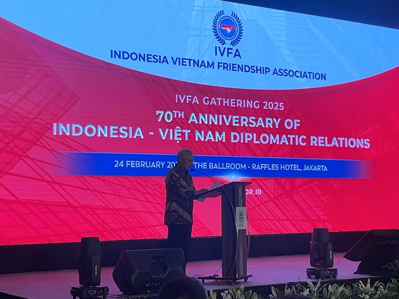 etua Perhimpunan Persahabatan Indonesia—Vietnam (IVFA) sekaligus Managing Director Ciputra Group Budiarsa Sastrawinata dalam acara IVFA Gathering 2025: 70th Anniversary of Indonesia—Vietnam Diplomatic Relations di Hotel Raffles, Jakarta, Senin (24/2/2025). —Bisnis/Rika Anggraeni