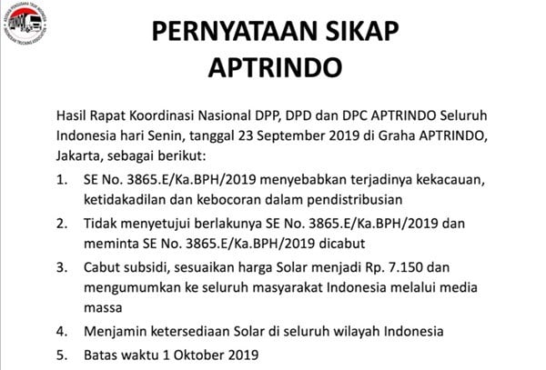 Truk Dibatasi Beli Solar Subsidi, Aptrindo Ancam Boikot Angkut Barang