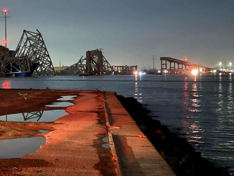 Pemandangan Jembatan Francis Scott Key setelah runtuh, di Baltimore, Maryland, AS./Reuters/Handout