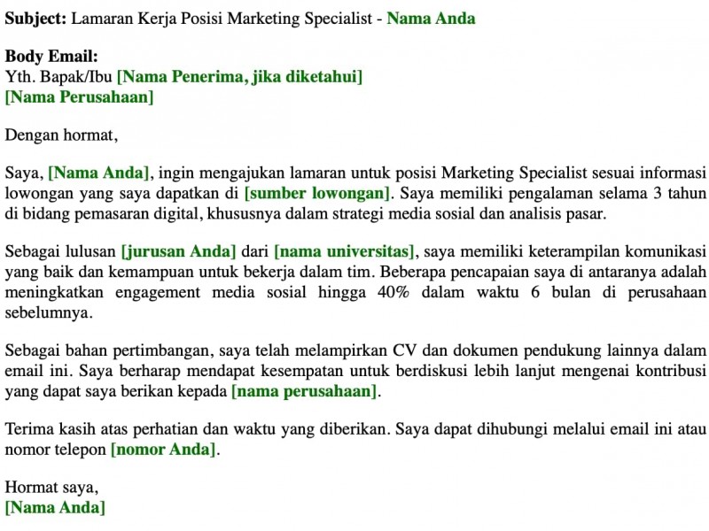 Contoh isi email lamaran pekerjaan./Bisnis.com