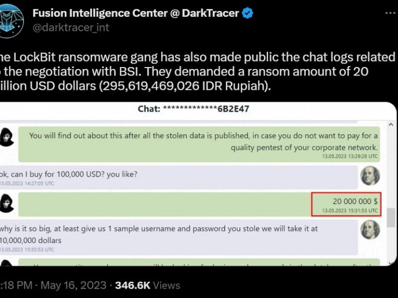 Beredar Potongan Chat Diduga LockBit Minta Tebusan Rp295 Miliar ke BSI