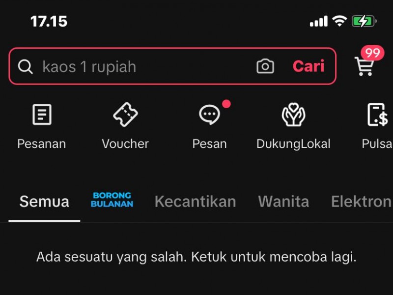 Tampilan di aplikasi TikTok Shop