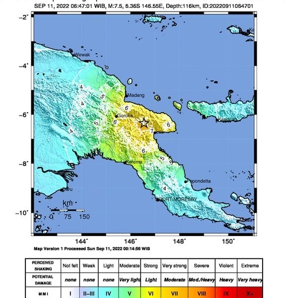 Gempa Magnitudo 7,5 Guncang Jayapura