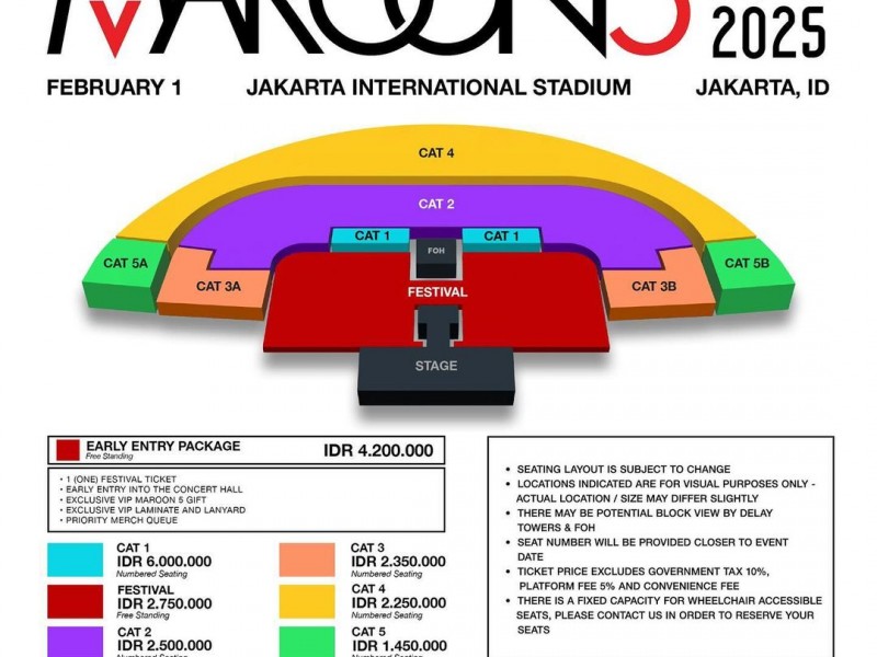 Harga tiket konser musik Maroon 5