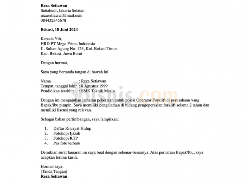 Contoh surat lamaran kerja di PT posisi IT Support