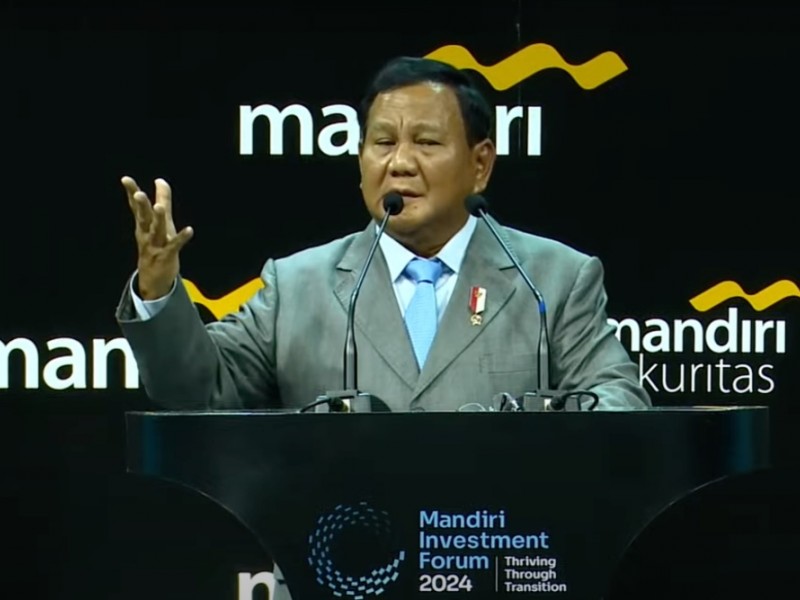 Menteri Pertahanan Prabowo Subianto di acara Mandiri Investment Forum (MIF) 2024. Dok Youtube 