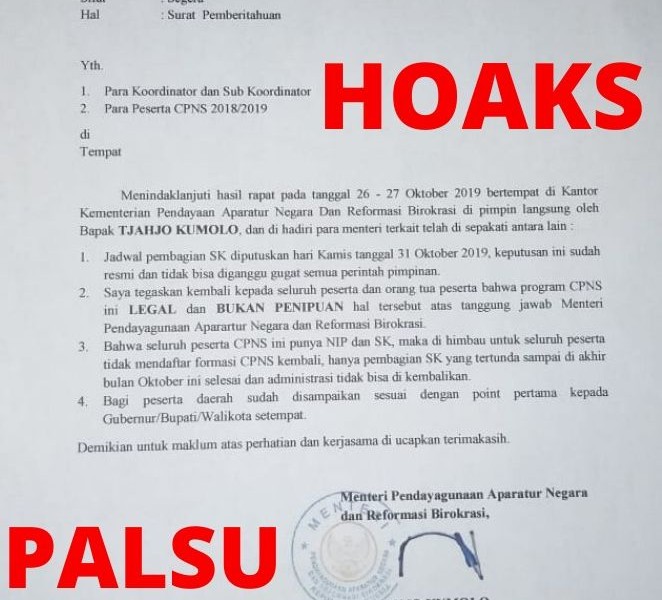 Penerimaan CPNS : Hati-hati, Surat Palsu Atas Nama Tjahjo Kumolo Beredar