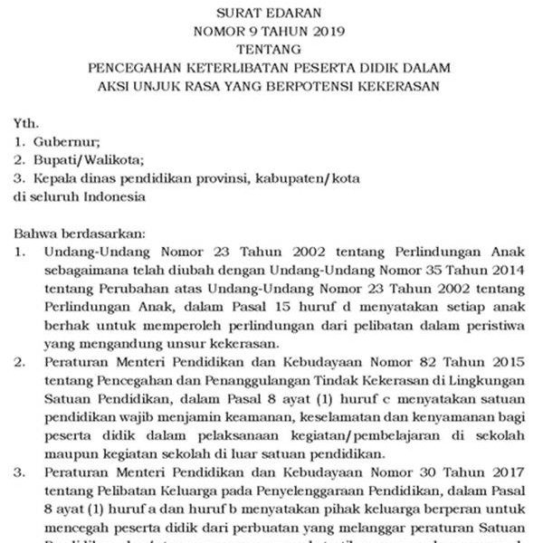 Mendikbud Terbitkan Surat Edaran Cegah Siswa Terlibat Unjuk Rasa