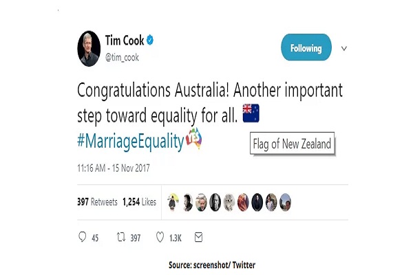 Dukung Legalisasi Pernikahan Sejenis, Bos Apple Keliru Pasang Emoji Bendera Australia