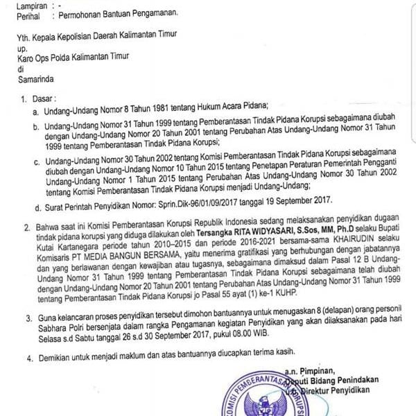 Geledah Kantor Pemkab Kukar, Beredar Surat KPK Minta Bantuan Pengamanan ke Polda