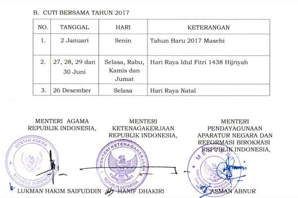 Ini Jadwal Hari Libur Nasional & Cuti Bersama 2017