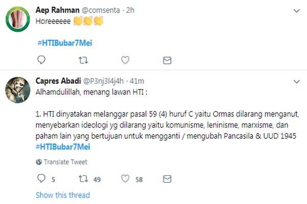 Pembuaran HTI Direstui PTUN, Perang Tagar Pro vs Kontra Timpang