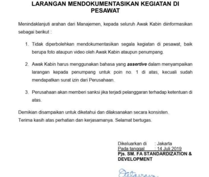 Heboh Dokumentasi Kabin Garuda Indonesia, Dari Larangan Menjadi Imbauan