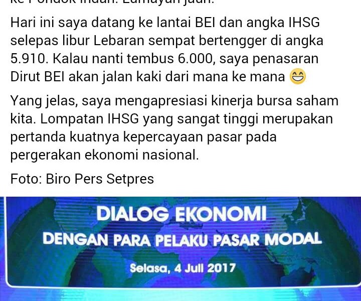 Kalau IHSG Tembus 6.000, Presiden Jokowi: Dirut BEI Mau Jalan ke Mana Lagi?