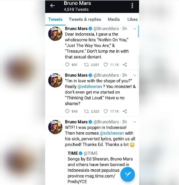 Lirik Lagunya Bakal Kena Sensor KPID, Bruno Mars Marah-marah di Twitter