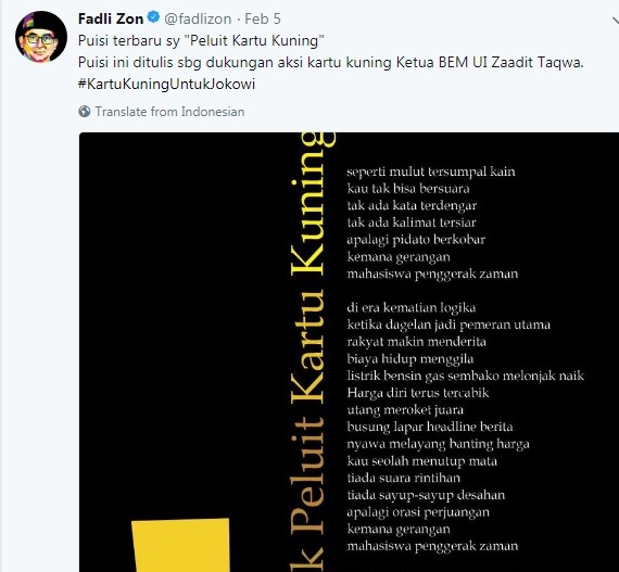 Daftar Cuitan Fadli Zon yang Bikin Heboh   