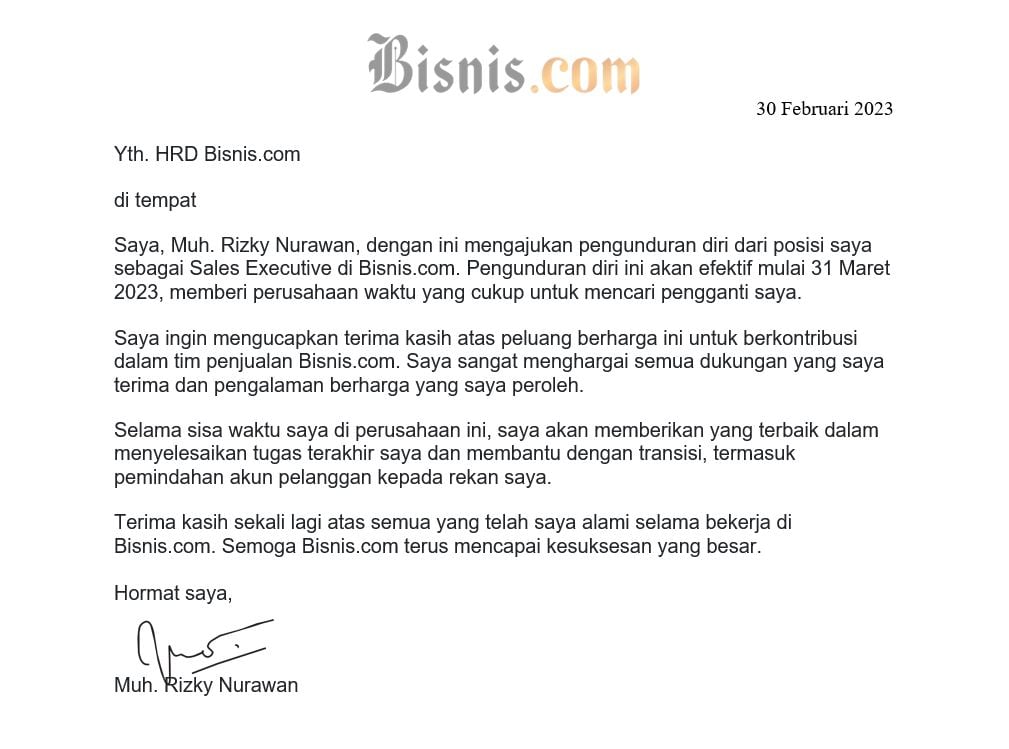 Contoh Surat Pengunduran Diri Kerja Format Dan Cara Membuatnya 