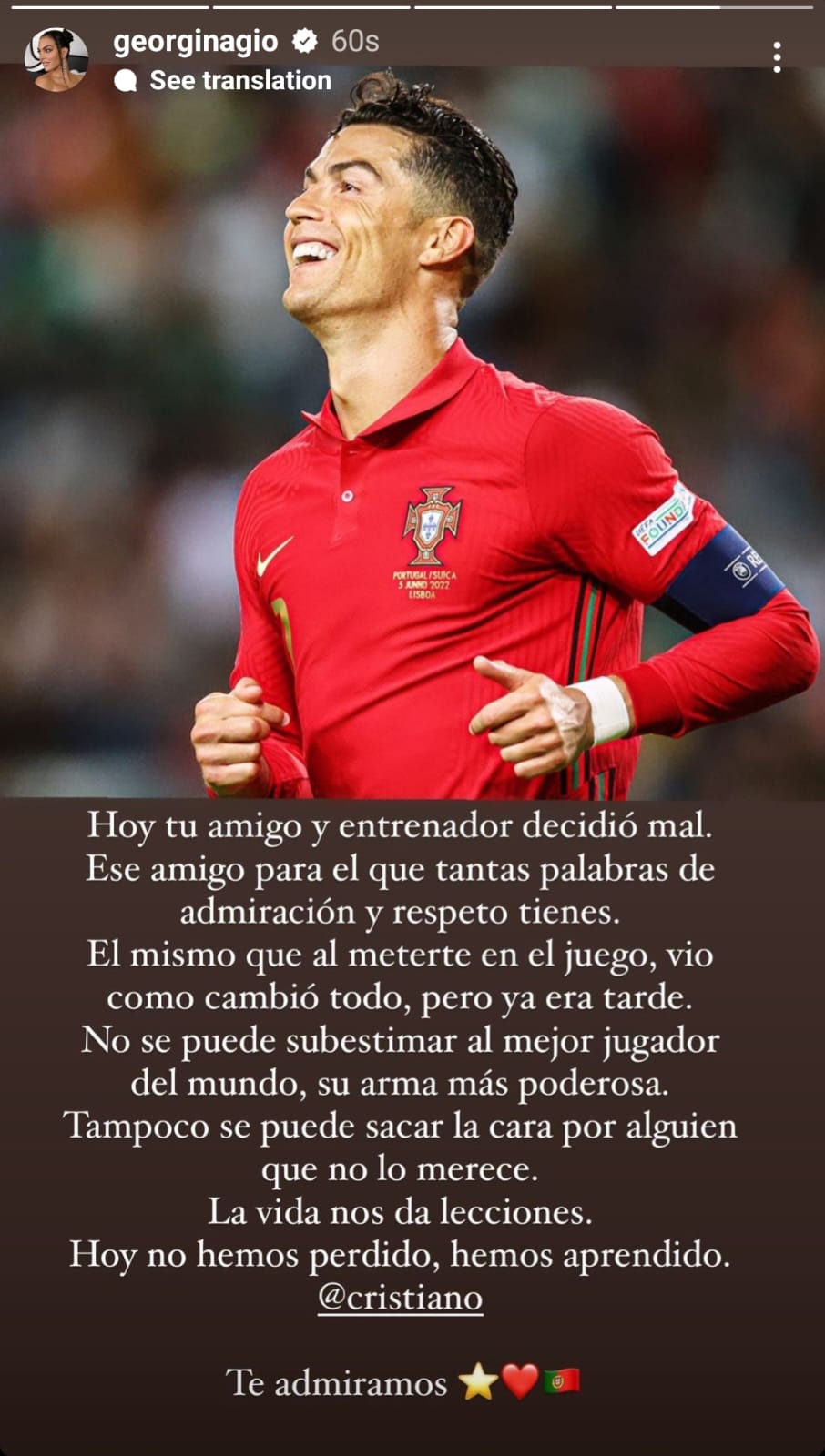 Ronaldo Kalah, sang Kekasih Tulis Pesan Kritik untuk Pelatih Portugal