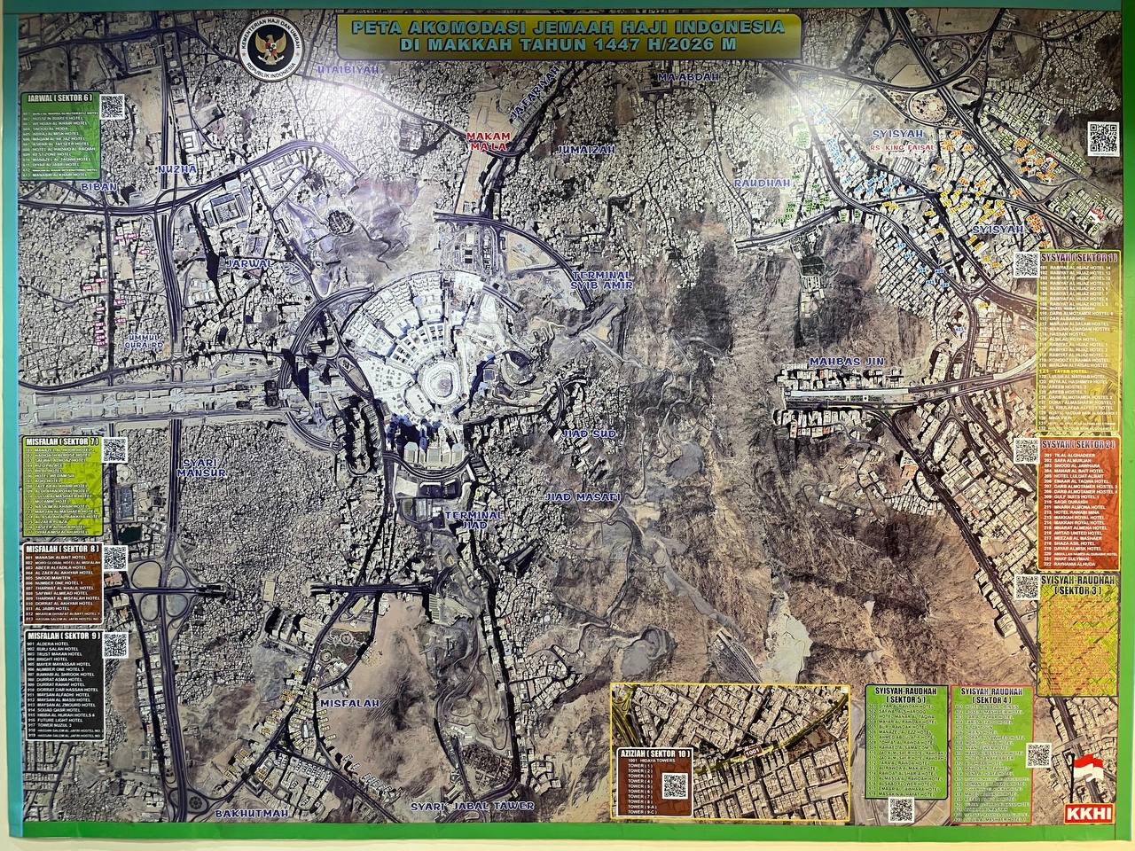 Peta lokasi hotel/akomodasi jemaah haji Indonesia pada musim haji 2026. / Bisnis-Wibi Pangestu Pratama