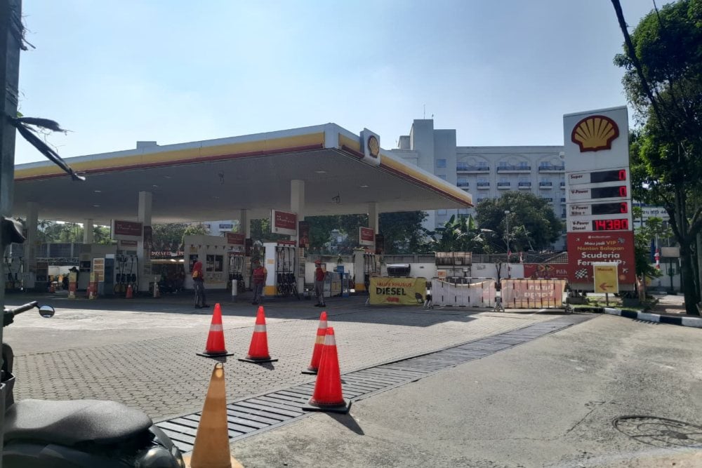 Stok BBM di SPBU Shell di Jl. Kapten Tendean, Kota Jakarta Selatan, kosong pada Rabu (27/8/2025)./Bisnis-Mochammad Ryan H