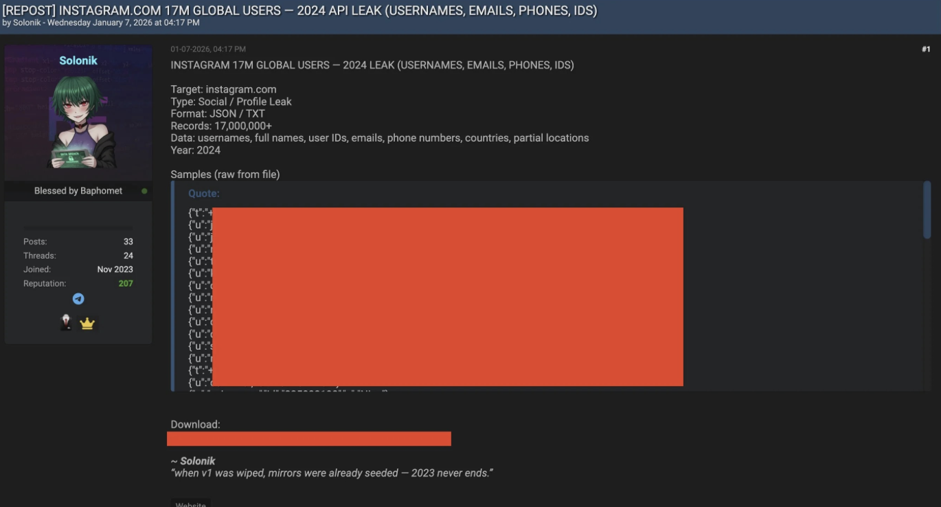 Data pengguna IG dijual di darkweb