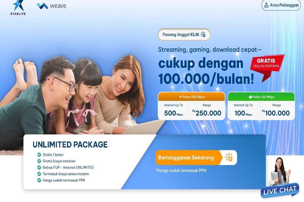 Tangkapan layar poster penawaran Starlite, layanan internet murah dan cepat milik Surge (WiFI)