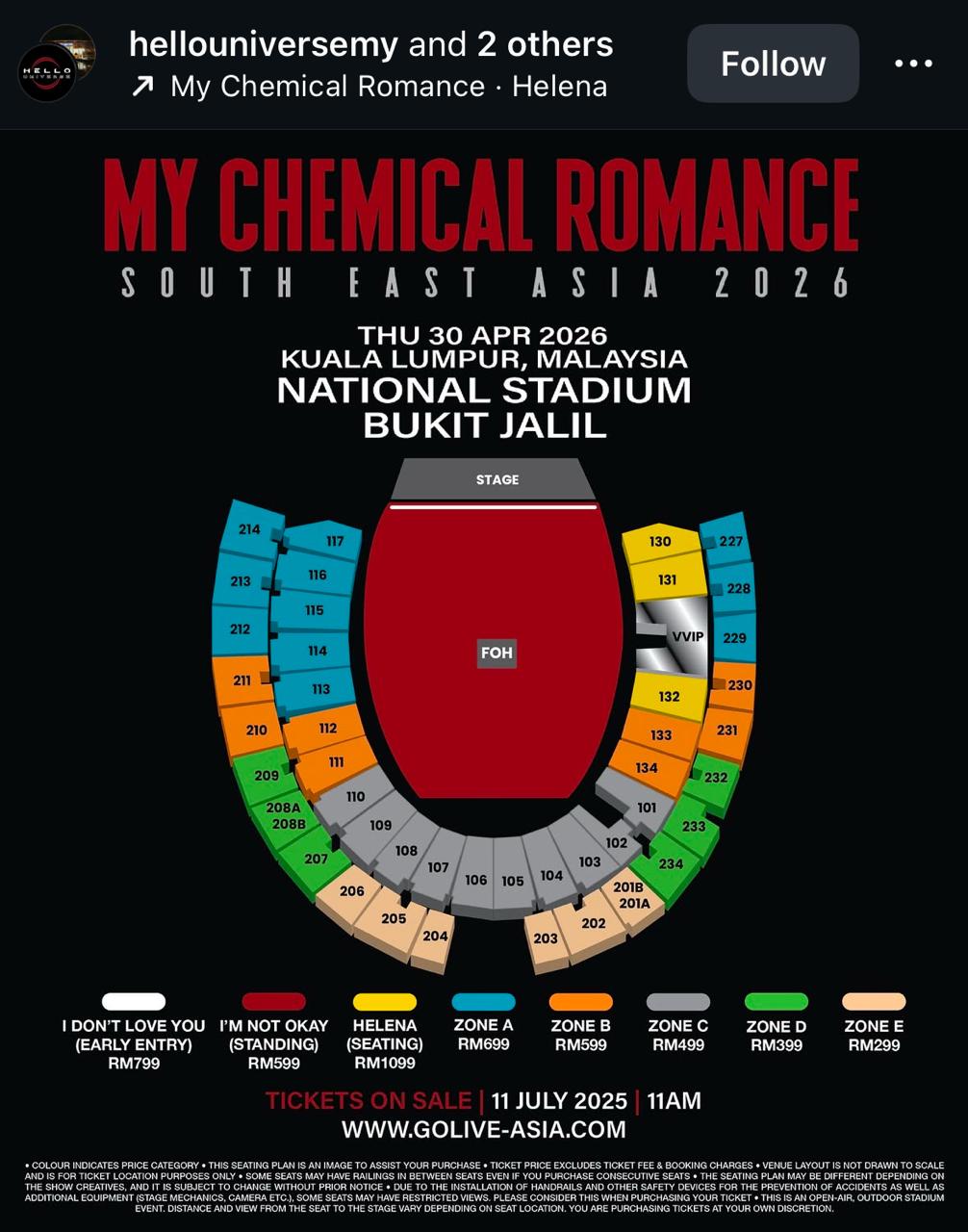 Bocoran Harga Tiket Konser My Chemical Romance 2026