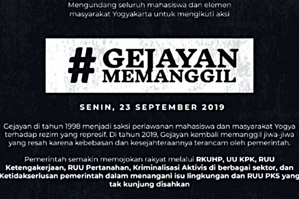 Tampilan poster #GejayanMemanggil yang beredar luas di media sosial./Istimewa