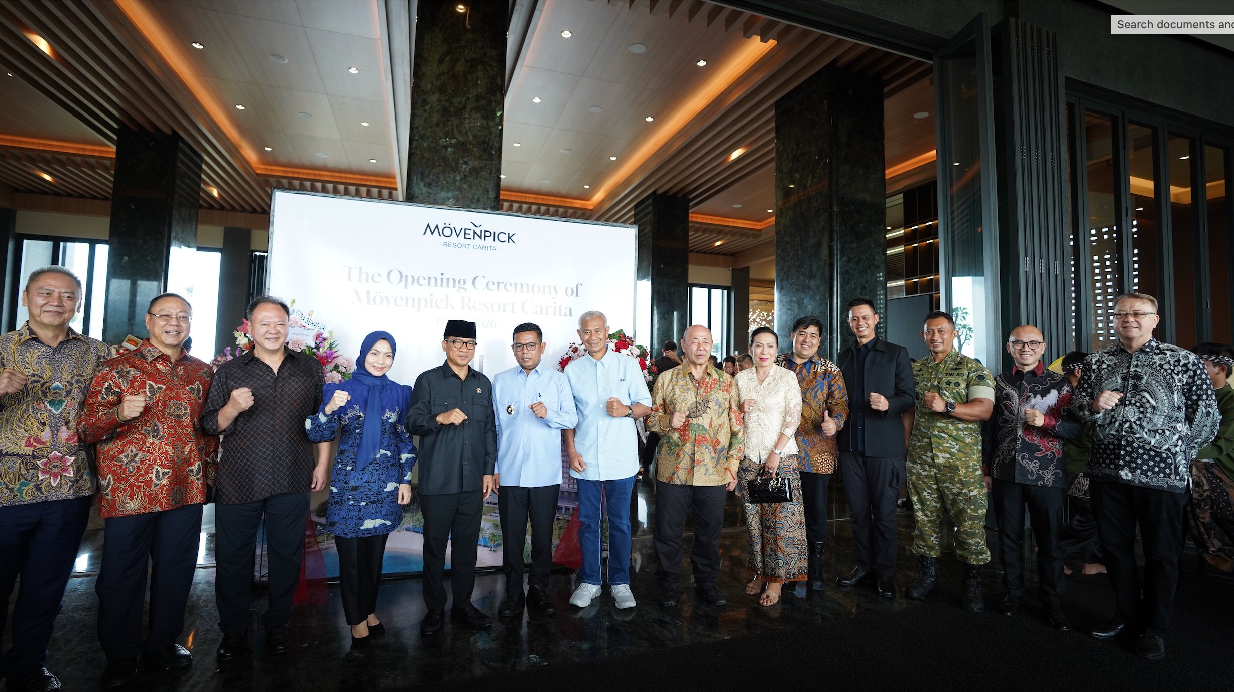 Grand Launching Mövenpick Resort Carita dihadiri oleh Menteri Desa dan Pembangunan Daerah Tertinggal Yandri Susanto, Gubernur Banten Andra Soni, Bupati Serang Ratu Rachmatuzakiyah, pemilik hotel, perwakilan dari Accor, serta Forkompinda setempat. Dok Accor