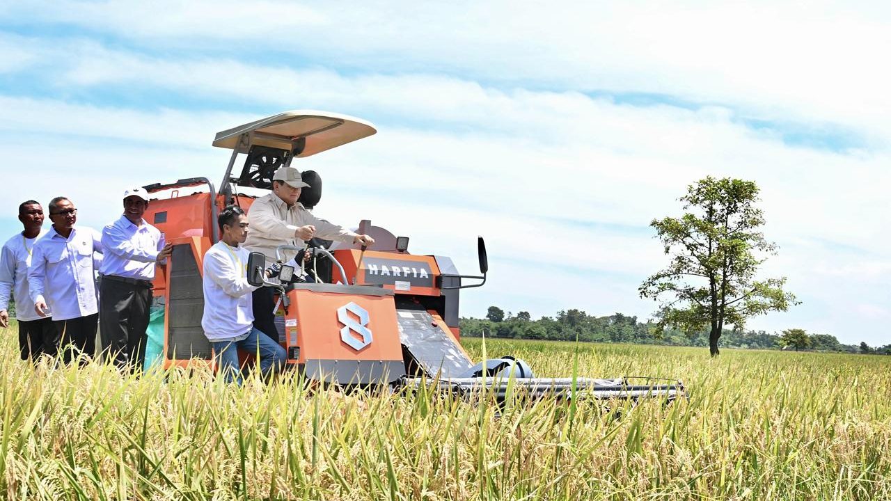 Presiden Prabowo Subianto menghadiri kegiatan Panen Raya Nasional yang dipusatkan di Desa Randegan Wetan, Kecamatan Jati 7, Kabupaten Majalengka, Provinsi Jawa Barat, pada Senin, (7/4/2025). /BPMI Setpres